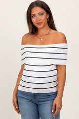 White Striped Off The Shoulder Sweater Maternity Top
