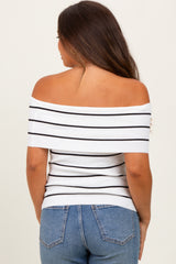 White Striped Off The Shoulder Sweater Maternity Top
