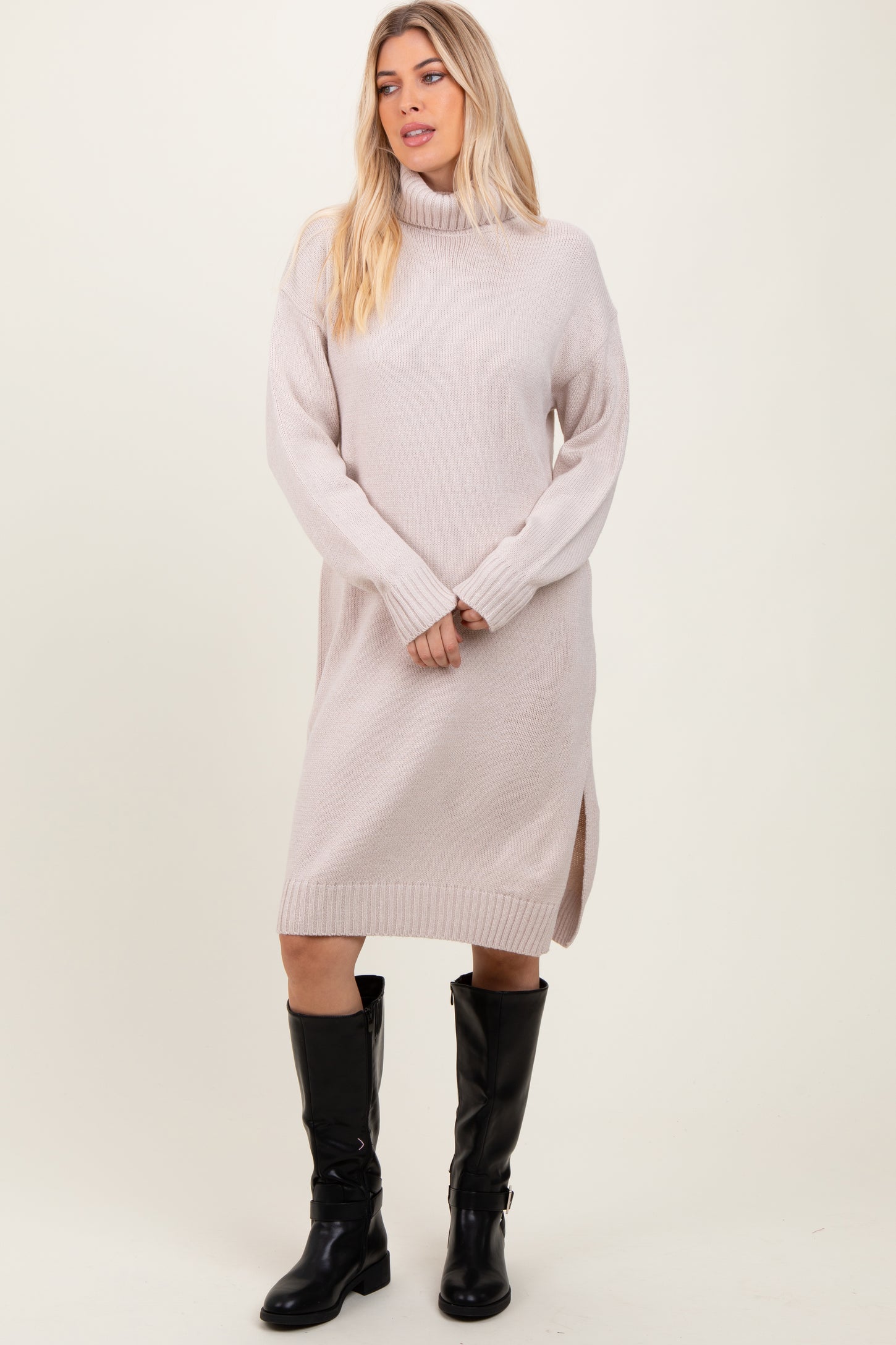 beige turtleneck sweater dress Beige Winter Knit Dress, Turtleneck Sweater Dress, Knit Sweater Dress for Women, Winter Maxi Dress, Warm Winter Dress,plus Size Winter Dress