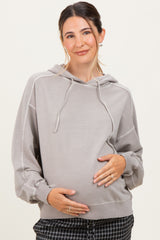 Beige French Terry Hooded Maternity Sweatshirt