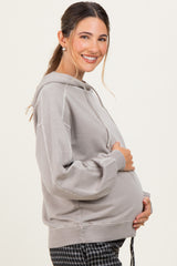Beige French Terry Hooded Maternity Sweatshirt