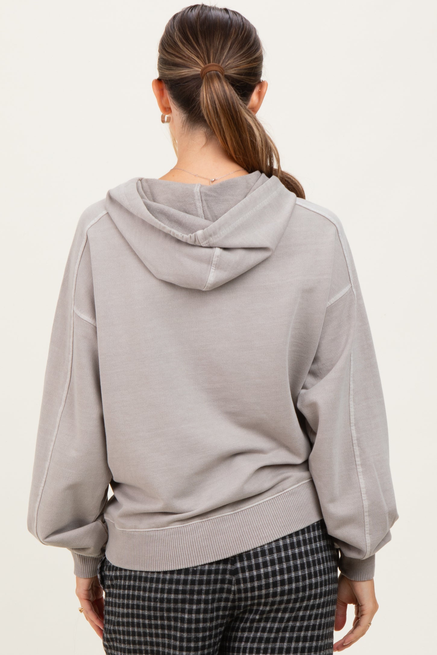 Beige French Terry Hooded Maternity Sweatshirt