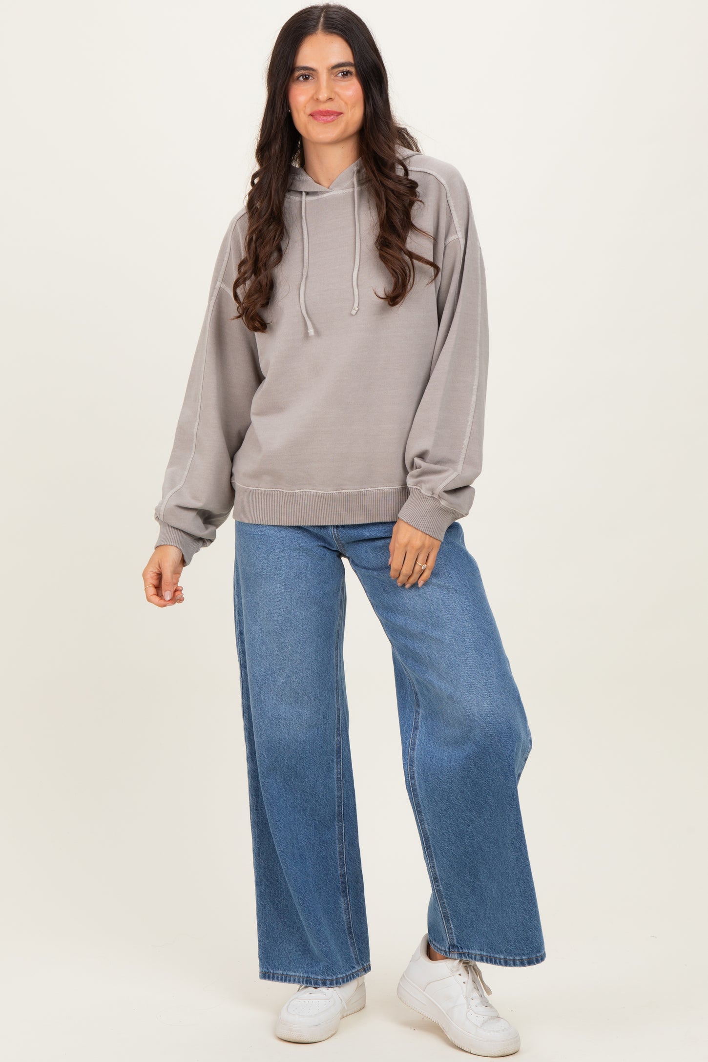 Beige French Terry Hooded Sweatshirt