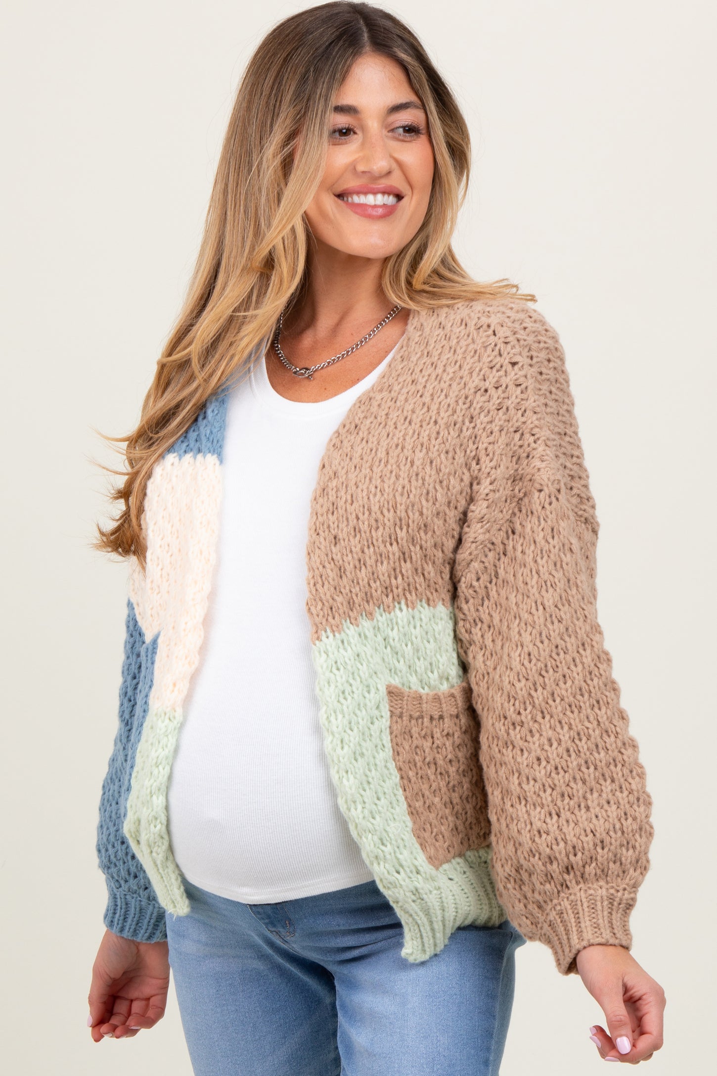 Multicolor Chunky Crochet Knit Maternity Cardigan