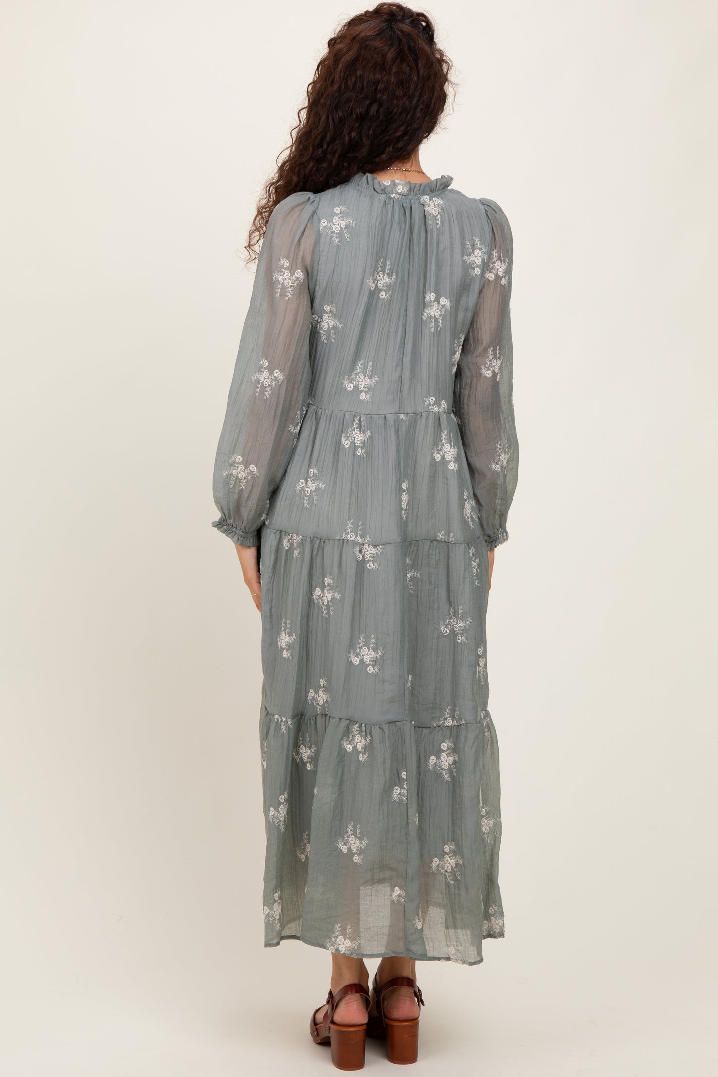 Gray Embroidered Tassel Tie Tiered Midi Dress PinkBlush Gray Embroidered Tassel Tie Tiered Midi Dress PinkBlush