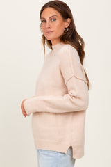 Cream Mock Neck Contrast Seam Sweater