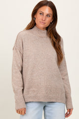 Light Taupe Mock Neck Contrast Seam Sweater