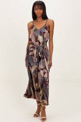 Multicolor Abstract Print Sash Tie Maxi Dress