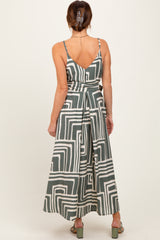 Light Olive Geometric Print Sash Tie Maxi Dress