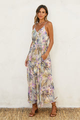 Lavender Tropical Floral Sash Tie Maxi Dress