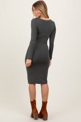 Charcoal Long Sleeve Square Neck Dress