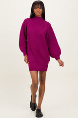 Magenta Mock Neck Sweater Mini Dress