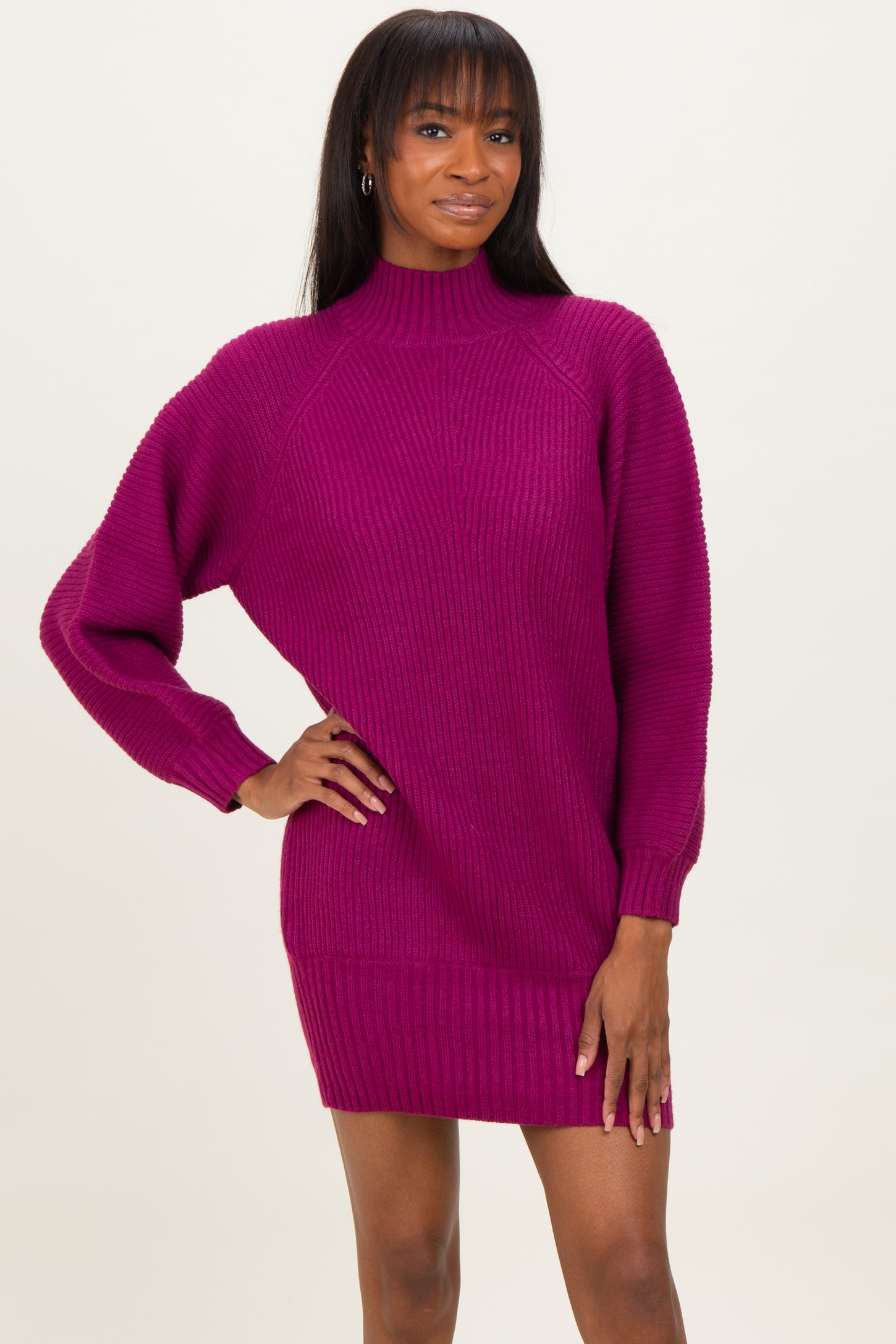 Magenta Mock Neck Sweater Mini Dress