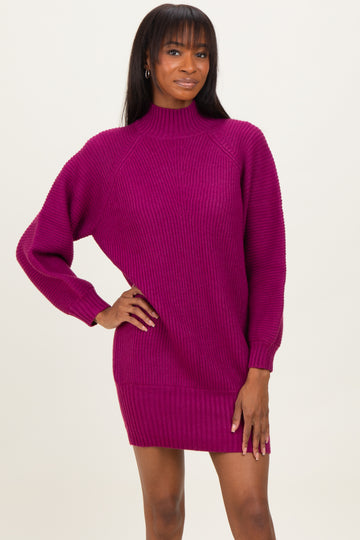 Magenta Mock Neck Sweater Mini Dress