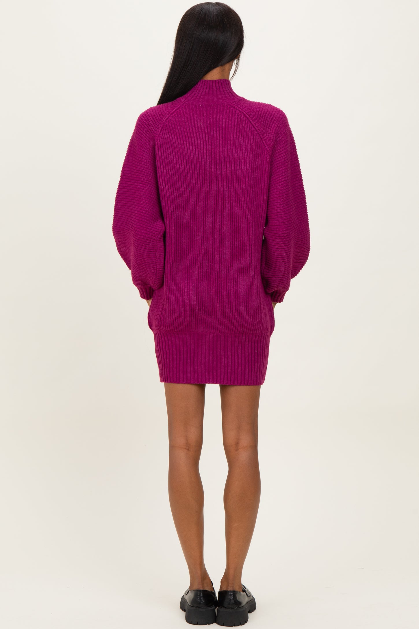 Magenta Mock Neck Sweater Mini Dress