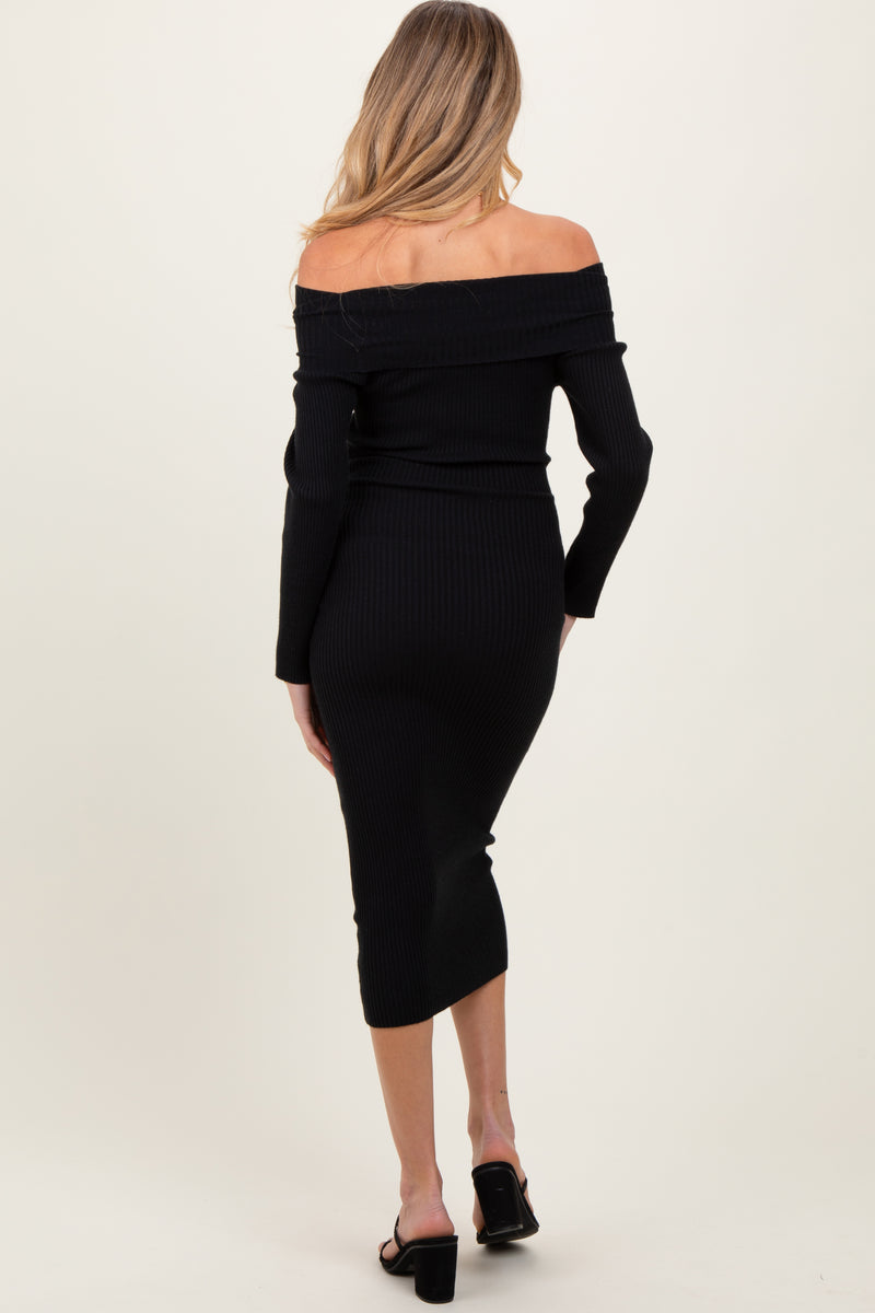 Black Ribbed Off Shoulder Maternity Midi Sweater Dress – PinkBlush