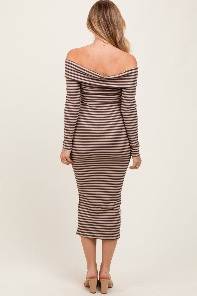 striped off the shoulder midi dress Striped Off Shoulder Knit Midi Dress