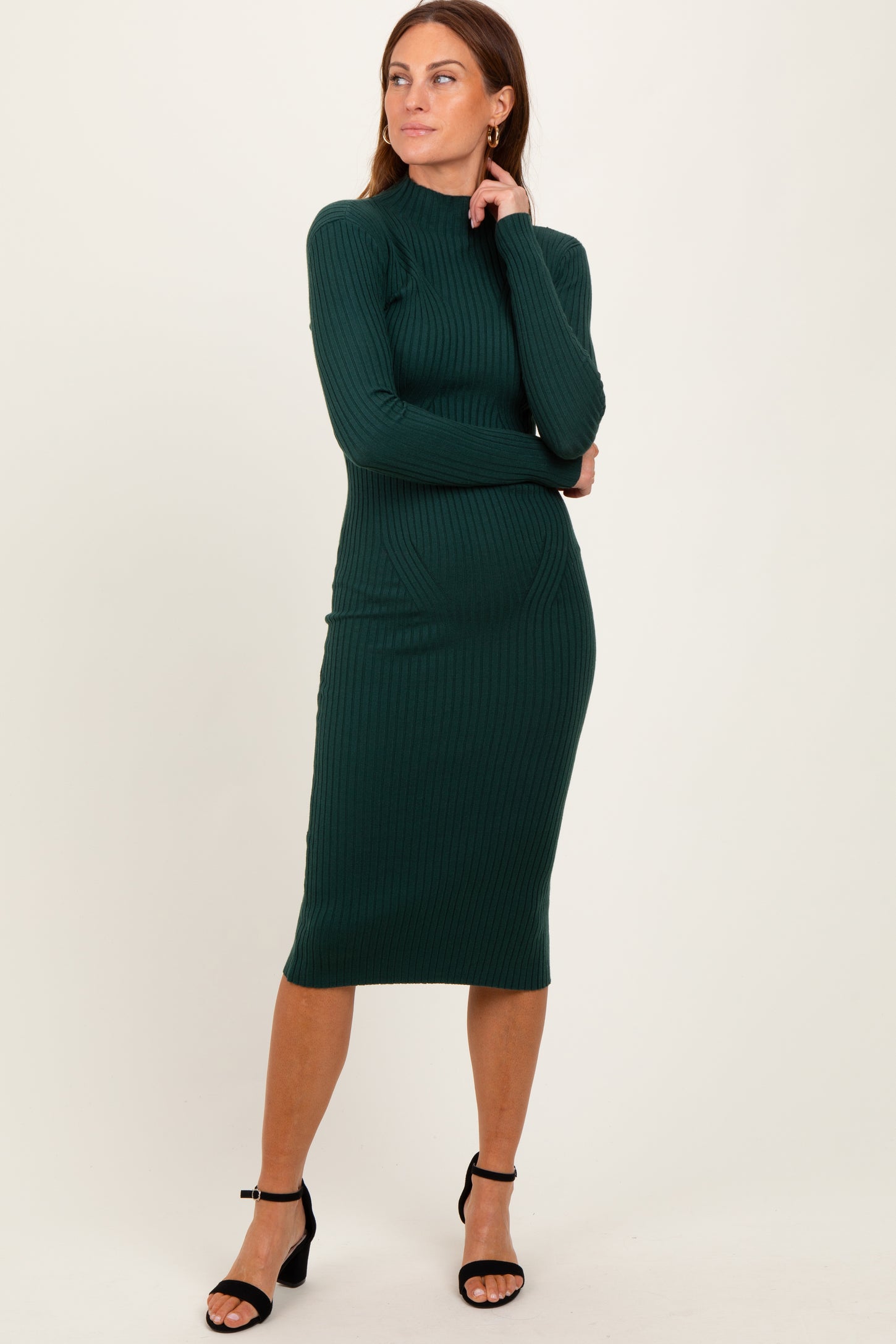 Forest Green Ribbed Knit Mock Neck Long Sleeve Maternity Midi Dress PinkBlush Forest Green Ribbed Knit Mock Neck Long Sleeve Maternity Midi Dress PinkBlush