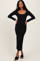 Black Scoop Neck Long Sleeve Midi Dress