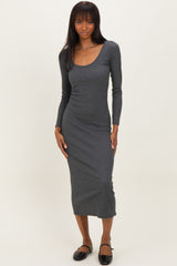 Charcoal Scoop Neck Long Sleeve Midi Dress