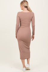 Mocha Scoop Neck Long Sleeve Midi Dress
