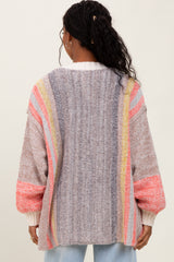 Charcoal Colorblock Stripe Knit Open Cardigan