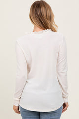 Cream Ruffle Collar Micro Waffle Knit Henley Top