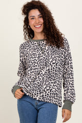 Cream Ribbed Animal Print Contrast Trim Maternity Pullover