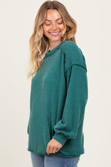 Forest Green Ribbed Knit Front Pocket Pullover