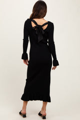 Black Ribbed Knit Bow Back Maxi Dress