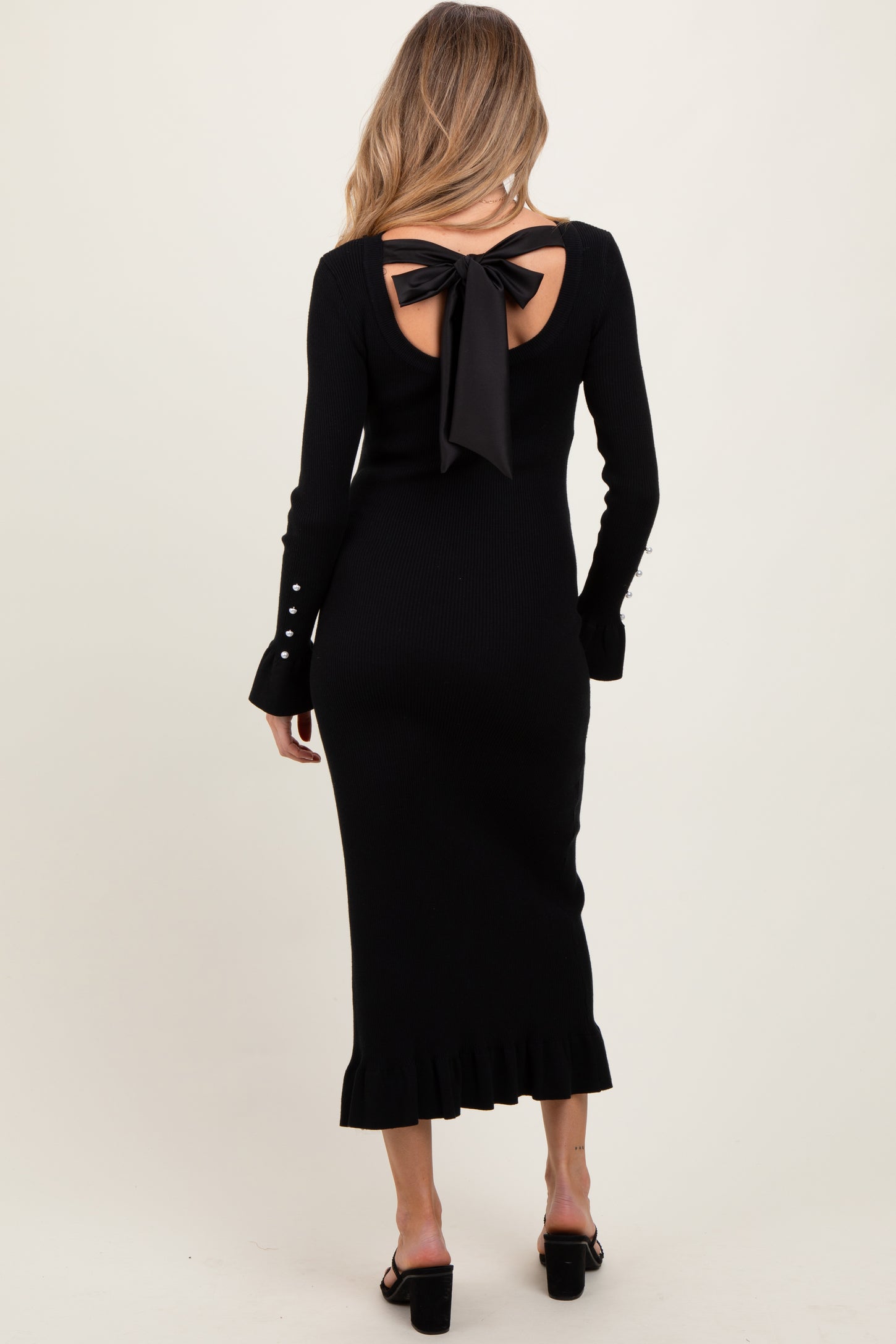Black Ribbed Knit Bow Back Maternity Maxi Dress PinkBlush Black Ribbed Knit Bow Back Maternity Maxi Dress PinkBlush