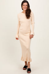 Light Yellow Ribbed Knit Bow Back Maxi Dress