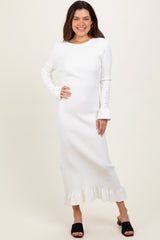 Ivory Ribbed Knit Bow Back Maternity Maxi Dress