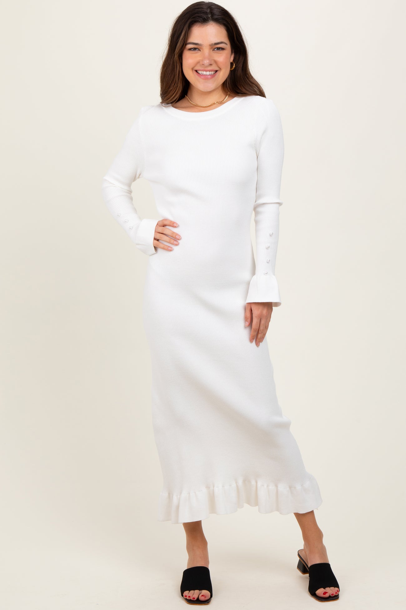 Ivory Ribbed Knit Bow Back Maternity Maxi Dress Ivory Ribbed Knit Bow Back Maternity Maxi Dress