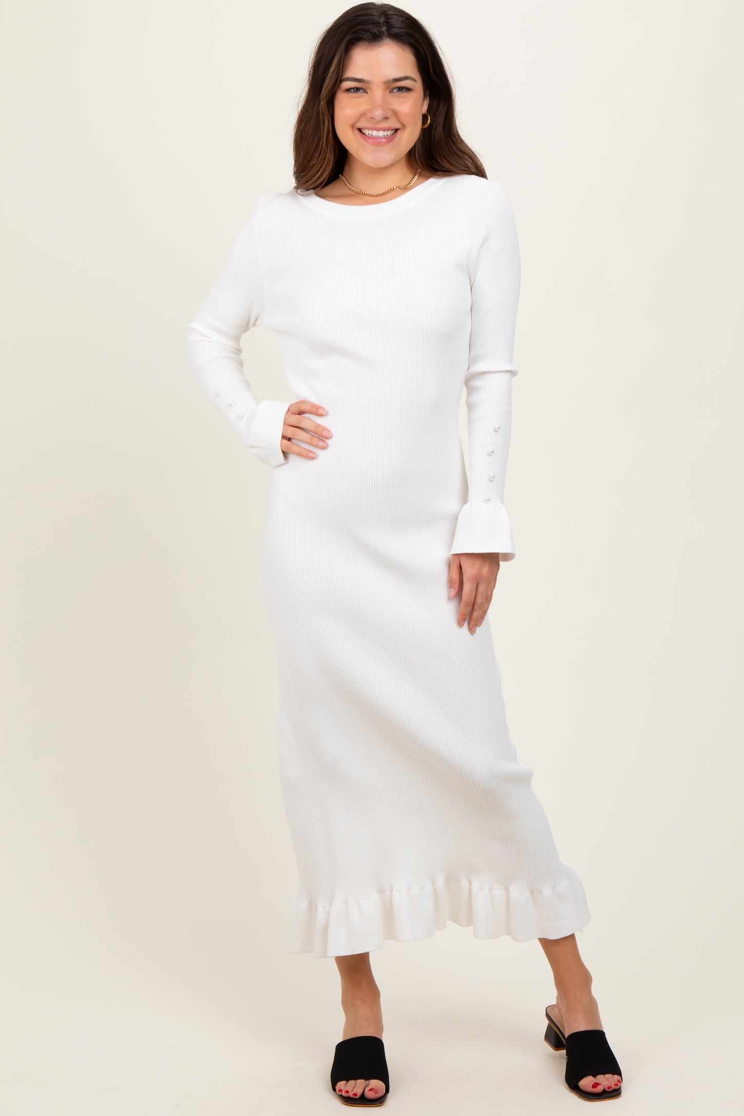 Ivory Ribbed Knit Bow Back Maternity Maxi Dress PinkBlush Ivory Ribbed Knit Bow Back Maternity Maxi Dress PinkBlush