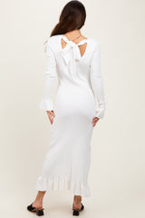 Ivory Ribbed Knit Bow Back Maxi Dress