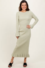 Light Olive Ribbed Knit Bow Back Maxi Dress