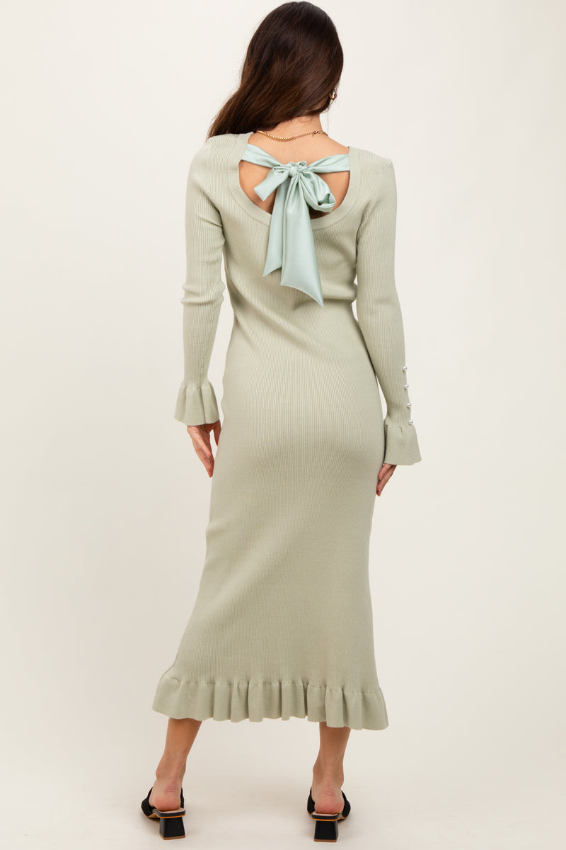 Light Olive Ribbed Knit Bow Back Maxi Dress Light Olive Ribbed Knit Bow Back Maxi Dress