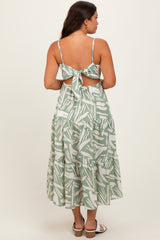 Light Olive Printed Cutout Tie Back Tiered Maternity Midi Dress