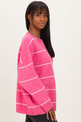 Pink Striped Drop Shoulder Sweater