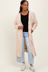 Cream Button Down Long Cardigan