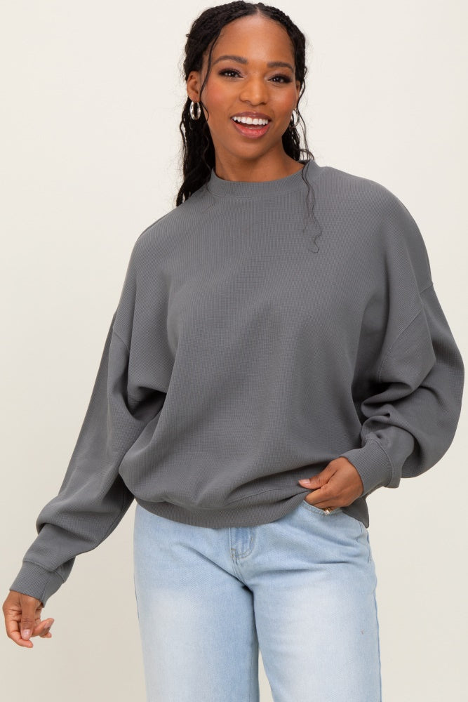 Charcoal Waffle Knit Maternity Pullover