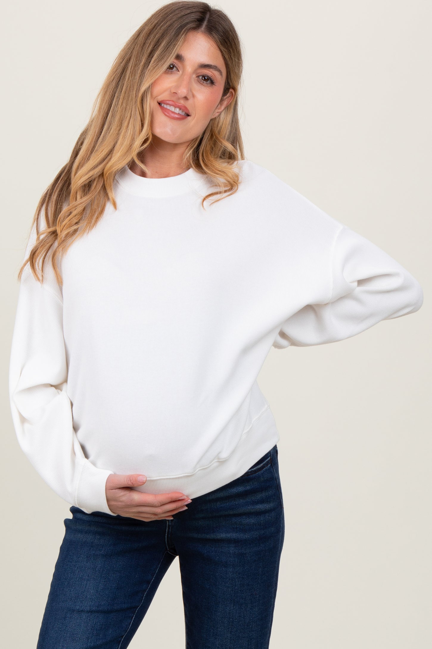 Ivory Waffle Knit Maternity Pullover