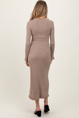 Light Mocha Ribbed Knit Maternity Midi Sweater Dress