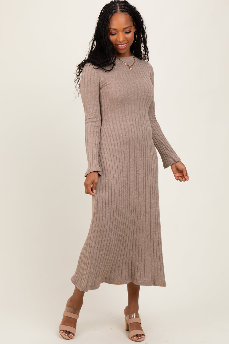 Light Mocha Ribbed Knit Midi Sweater Dress Light Mocha Ribbed Knit Midi Sweater Dress
