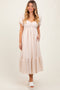 Beige Blue Sweetheart Stripe Smocked Back Midi Dress