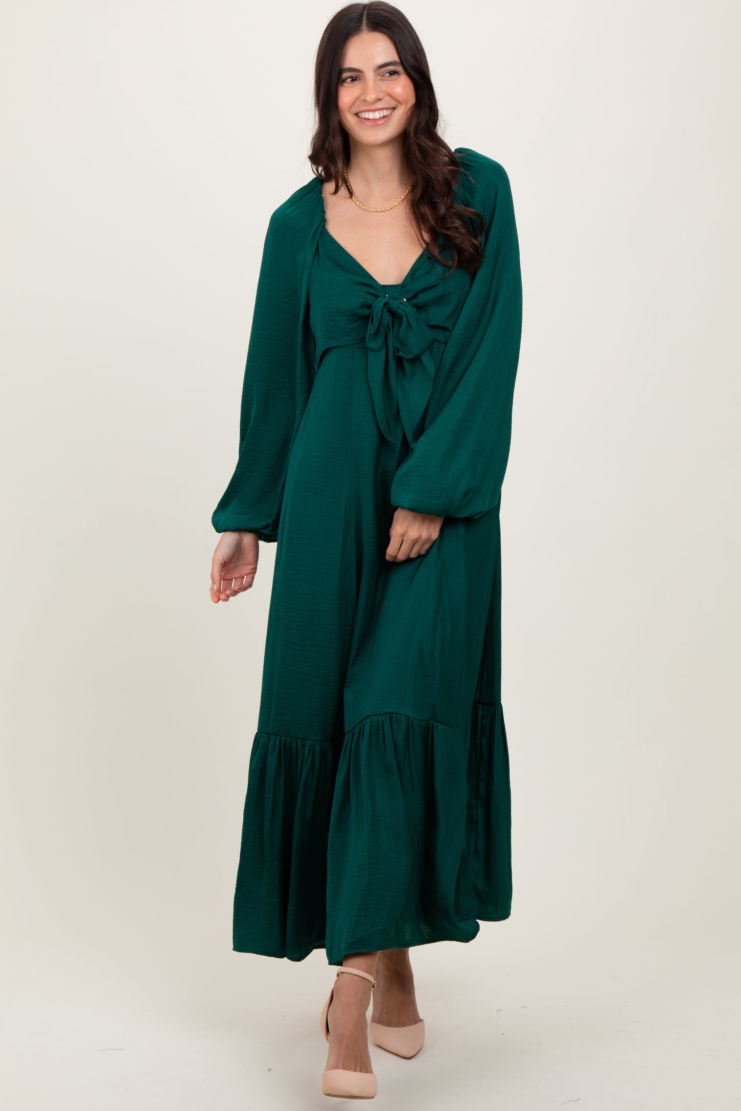 emerald green maternity maxi dress Emerald Green Floral Smocked Tiered Maternity Maxi Dress