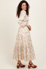 Cream Raglan Sleeve Floral Button Maxi Dress