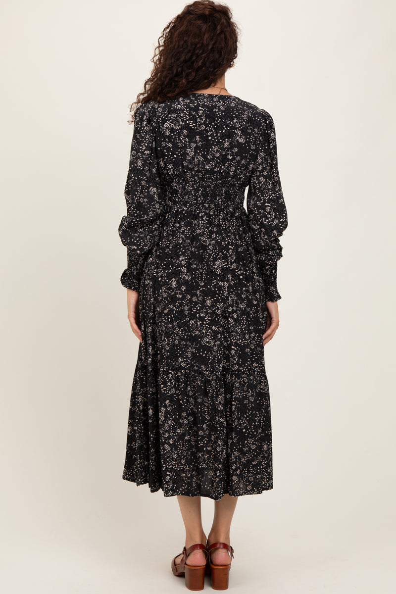 black maxi dress with buttons Black Floral Button Maxi Dress – PinkBlush