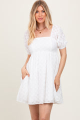 White Smocked Back Textured Babydoll Mini Dress